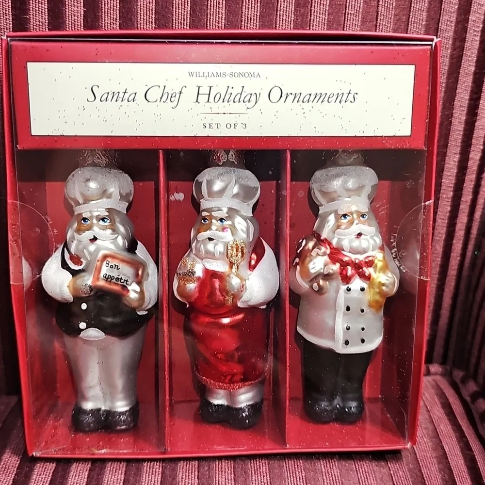 NIB: Williams Sonoma Santa Chef Holiday Ornaments - Set of 3 🎅🏻